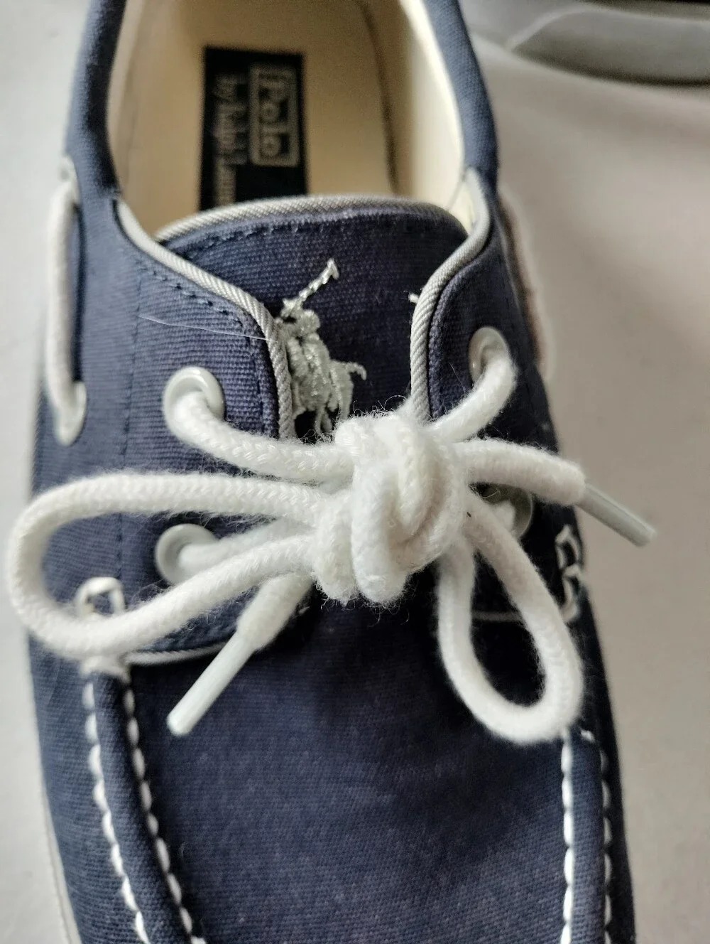 Polo Ralph Lauren Lander Navy White Canvas Boat Shoes 9 Vacation Cruise Preppy